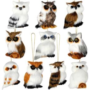 Skylety 10 Pieces Woodland Animal Christmas Ornaments Faux Fur Plush Animal Hanging Ornaments for Christmas Tree Keychain Backpack Hanging Home Party Decoration(Owls) in Kuwait