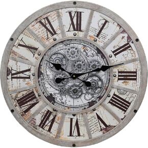 Industrial Steampunk Wall Clock Battery-Operated, Modern Rustic Farmhouse Vintage Clock with Real Moving Gears, for Living Room,Office,or Bar Decor (16.5"/21")