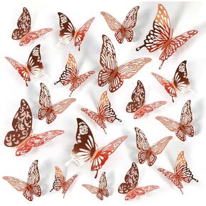 48Pcs Butterfly Wall Stickers, 3D Butterfly Wall Decor Gold Butterfly Party Decorations Birthday Cake Decorations Removable Wall Stickers Room Decor for Baby Shower Party Girls Kids(Gold)