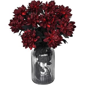 Sunm Boutique 10 Packs Dahlia Artificial Flowers, 15.3’’ Black Artificial Dahlia Flowers Silk Flower Bouquet Faux Dahlia Flower with Stems for Table Centerpieces Arrangement Halloween