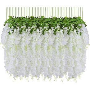 هواتا 10 قطع 3.2 قدم زهرة اصطناعية الوستارية الكرمة راتا معلقة ديكور الزفاف أكاليل (أحمر) in Kuwait