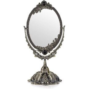 JUXYES Metal Tabletop Antique Decorative Makeup Mirror with Stand, Vintage Swivel Double Sided Cosmetic Mirror with Frame, Retro Desktop Oval Dressing Mirror for Bathroom Bedroom in Saudi Arabia