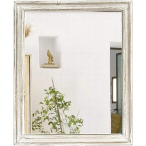 Wood Frame Wall Mirror 16x20 inches | Rustic White Farmhouse Mirror Decor | Vertical and Horizontal Hanging | Living Room Bathroom (Distressed White) in Saudi Arabia