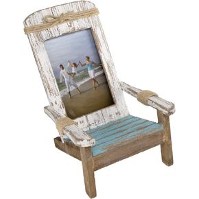 EXCELLO GLOBAL PRODUCTS Beach Chair Photo Frame: Holds 4x6 Vertical Photo. Rustic Picture for Tabletop Display with Nautical Beach Themed Home Decor