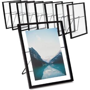 Juvale 8 Pack Black Glass Frame for Pressed Flowers, 5 x 7 Inch Photos, Floating Picture Frames (6.9 x 8.9 In)
