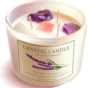 Extra Large Healing Crystals Candle, Crystal Gifts for Women - Amethyst 12 oz Manifestation Candle with Crystals Inside for Gemini Gifts for Women | Zodiac Candle Gifts | Lavender Soothing Crystals in Saudi Arabia