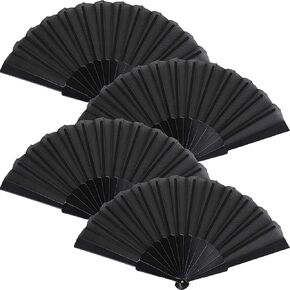 HUNANBANG 1 Dozen 12 Pieces Folding Hand Fans Church Wedding Gift, Party Favors, DIY Decoration Gift Size9 Wholesale 12pack (Black)