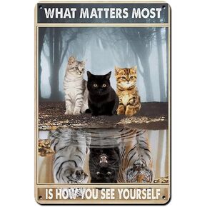 Black Cute Cat Metal Retro Tin Sign-What Matters Most is How You See Yourself-Vintage Inspirational Sign for Home Coffee Wall Decor Cafe Decorative Wall Signs Motivational Wall Art 8x12 Inch
