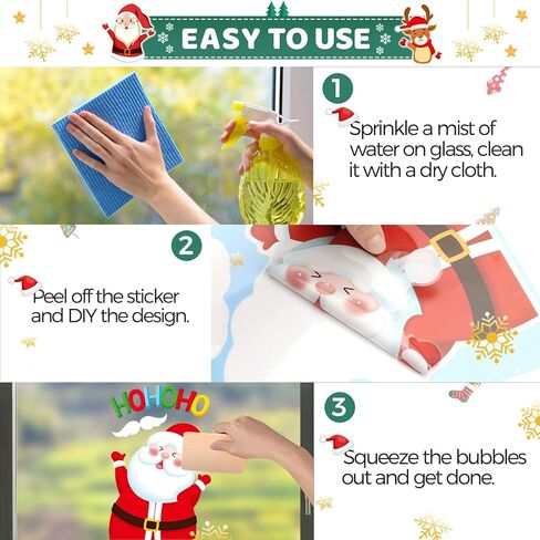 Christmas Window Clings 9 Sheets Christmas Window Stickers Santa Snowman Reindeer Xmas Snowflake Merry Christmas Window Clings, Double-Side Window Decals for Party Decorations Home School Glass in Saudi Arabia