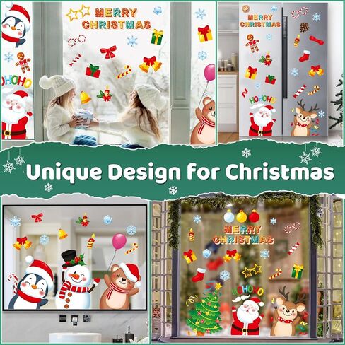 Christmas Window Clings 9 Sheets Christmas Window Stickers Santa Snowman Reindeer Xmas Snowflake Merry Christmas Window Clings, Double-Side Window Decals for Party Decorations Home School Glass in Saudi Arabia