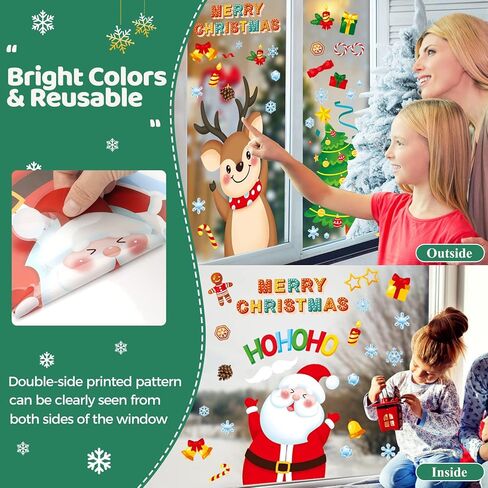 Christmas Window Clings 9 Sheets Christmas Window Stickers Santa Snowman Reindeer Xmas Snowflake Merry Christmas Window Clings, Double-Side Window Decals for Party Decorations Home School Glass in Saudi Arabia