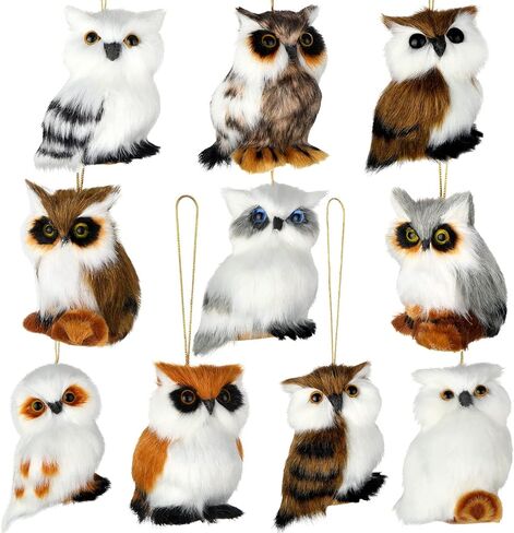 Skylety 10 Pieces Woodland Animal Christmas Ornaments Faux Fur Plush Animal Hanging Ornaments for Christmas Tree Keychain Backpack Hanging Home Party Decoration(Owls) in Kuwait