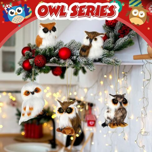 Skylety 10 Pieces Woodland Animal Christmas Ornaments Faux Fur Plush Animal Hanging Ornaments for Christmas Tree Keychain Backpack Hanging Home Party Decoration(Owls) in Kuwait