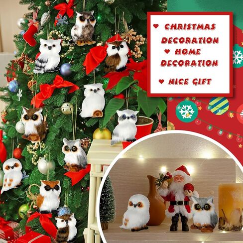 Skylety 10 Pieces Woodland Animal Christmas Ornaments Faux Fur Plush Animal Hanging Ornaments for Christmas Tree Keychain Backpack Hanging Home Party Decoration(Owls) in Kuwait