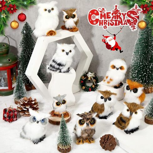 Skylety 10 Pieces Woodland Animal Christmas Ornaments Faux Fur Plush Animal Hanging Ornaments for Christmas Tree Keychain Backpack Hanging Home Party Decoration(Owls) in Kuwait
