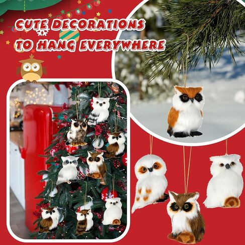 Skylety 10 Pieces Woodland Animal Christmas Ornaments Faux Fur Plush Animal Hanging Ornaments for Christmas Tree Keychain Backpack Hanging Home Party Decoration(Owls) in Kuwait