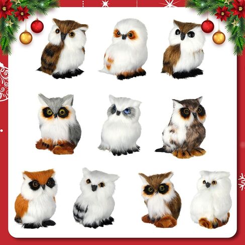 Skylety 10 Pieces Woodland Animal Christmas Ornaments Faux Fur Plush Animal Hanging Ornaments for Christmas Tree Keychain Backpack Hanging Home Party Decoration(Owls) in Kuwait