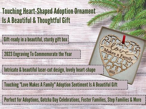 Adoption Gifts, Gotcha Day Gifts, Love Makes A Family Adoption Ornament in Laser Cut Wood 2023, Great Adoption Gifts for Family Or Our Blended Idea, Comes in a Gift Box in Kuwait