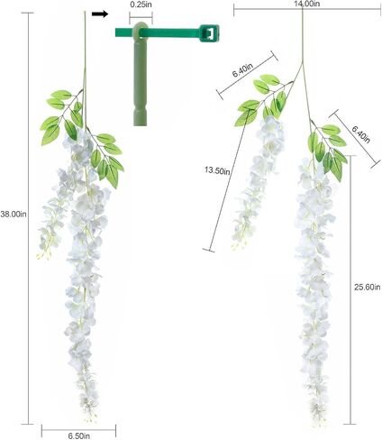 هواتا 10 قطع 3.2 قدم زهرة اصطناعية الوستارية الكرمة راتا معلقة ديكور الزفاف أكاليل (أحمر) in Kuwait