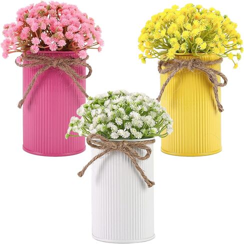 omldggr 2 حزمة عباد الشمس الاصطناعية بوعاء النباتات، الأصفر عباد الشمس فو ميسون جرة الزهور الاصطناعية مع وعاء معدني لربيع وصيف المنزل المطبخ الجدول محور الزفاف الديكور in Kuwait