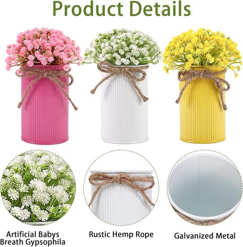 omldggr 2 حزمة عباد الشمس الاصطناعية بوعاء النباتات، الأصفر عباد الشمس فو ميسون جرة الزهور الاصطناعية مع وعاء معدني لربيع وصيف المنزل المطبخ الجدول محور الزفاف الديكور in Kuwait