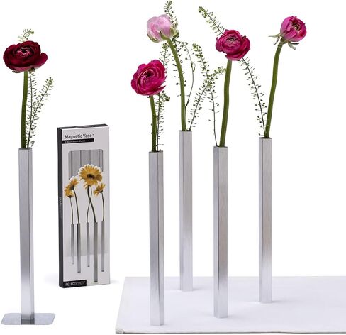 مزهرية زهور مغناطيسية من PELEG DESIGN - مجموعة فريدة وحديثة من 5 مزهريات ألومنيوم فضية لديكور المنزل والحديقة | 9.4 × 0.6 × 0.6 بوصة | مناسبة لكل من الزهور الحقيقية والاصطناعية in Kuwait