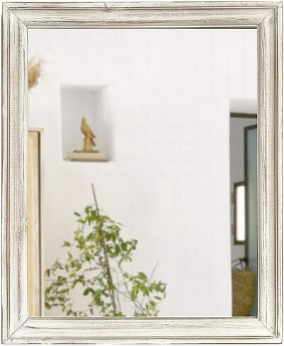 Wood Frame Wall Mirror 16x20 inches | Rustic White Farmhouse Mirror Decor | Vertical and Horizontal Hanging | Living Room Bathroom (Distressed White) in Saudi Arabia