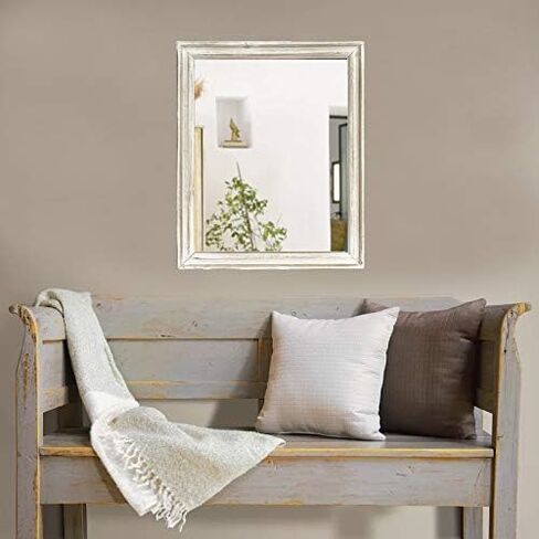 Wood Frame Wall Mirror 16x20 inches | Rustic White Farmhouse Mirror Decor | Vertical and Horizontal Hanging | Living Room Bathroom (Distressed White) in Saudi Arabia