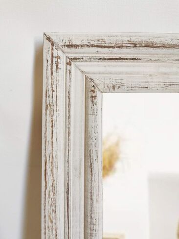 Wood Frame Wall Mirror 16x20 inches | Rustic White Farmhouse Mirror Decor | Vertical and Horizontal Hanging | Living Room Bathroom (Distressed White) in Saudi Arabia