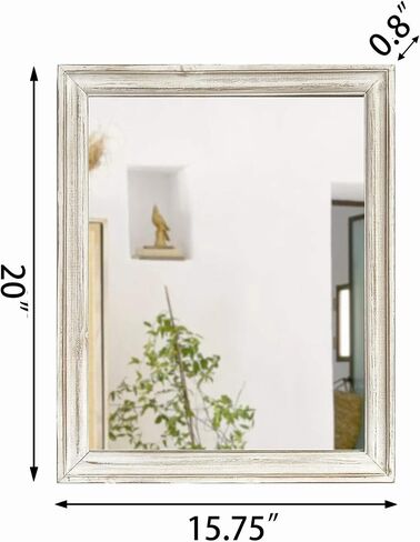 Wood Frame Wall Mirror 16x20 inches | Rustic White Farmhouse Mirror Decor | Vertical and Horizontal Hanging | Living Room Bathroom (Distressed White) in Saudi Arabia