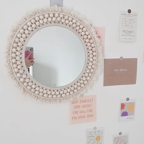 سوثوني مراة بوهو دائرية معلقة مقاس 18 انش لتزيين الحائط، ديكور حائط فني بوهيمي، مرايا دائرية مكرمية للديكور لغرفة المعيشة وغرفة النوم والحضانة والمدخل in Kuwait