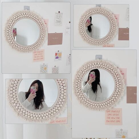 سوثوني مراة بوهو دائرية معلقة مقاس 18 انش لتزيين الحائط، ديكور حائط فني بوهيمي، مرايا دائرية مكرمية للديكور لغرفة المعيشة وغرفة النوم والحضانة والمدخل in Kuwait