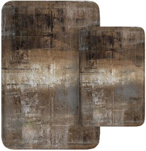 Britimes Modern Abstract Art Bathroom Rug Mat Set of 2, Brown and Gray Washable Cover Floor Rug Carpets Floor Bath Mat Bathroom Decorations 16x24 and 20x32 Inches in Kuwait