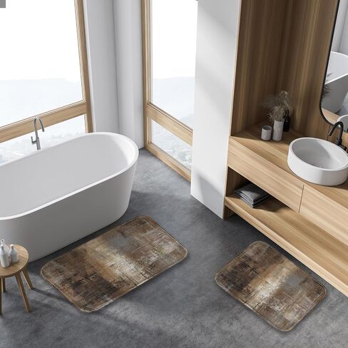 Britimes Modern Abstract Art Bathroom Rug Mat Set of 2, Brown and Gray Washable Cover Floor Rug Carpets Floor Bath Mat Bathroom Decorations 16x24 and 20x32 Inches in Kuwait