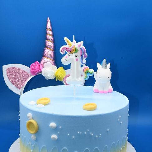 DERVENTA Birthday Candle Number White Unicorn Themed Party Decorations Beautiful Cake Topper 1 Piece (Unicorn Number 6) in Saudi Arabia
