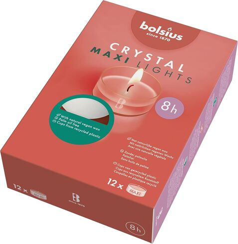 Bolsius Tealight Candles - Clear Cup - White - Box of 24 Transparent Tealights - Long Burning Time of 6 Hours - Interior Decoration - Unscented - Smokeless - Includes Natural Vegan Wax - No Palm Oil in Saudi Arabia