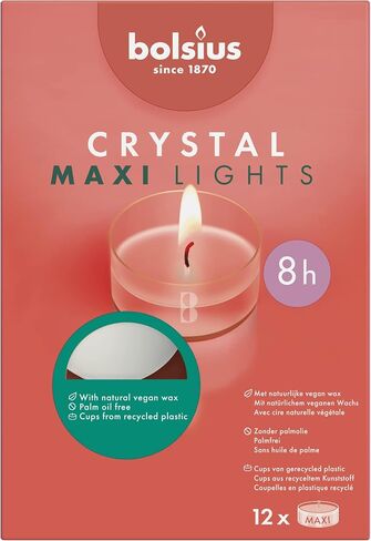 Bolsius Tealight Candles - Clear Cup - White - Box of 24 Transparent Tealights - Long Burning Time of 6 Hours - Interior Decoration - Unscented - Smokeless - Includes Natural Vegan Wax - No Palm Oil in Saudi Arabia