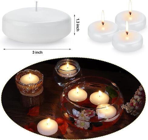 Floating Candles 3 Inch Unscented Dripless Wax 13-15Hours Burning, 12 Pack Wedding Party Candles,for Centerpieces Suitable for Cylindrical Vases,Swimming Pool,Restaurant Decoration(White) in Saudi Arabia
