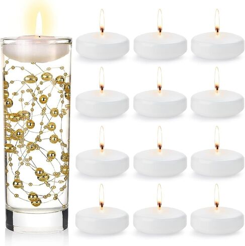 Floating Candles 3 Inch Unscented Dripless Wax 13-15Hours Burning, 12 Pack Wedding Party Candles,for Centerpieces Suitable for Cylindrical Vases,Swimming Pool,Restaurant Decoration(White) in Saudi Arabia