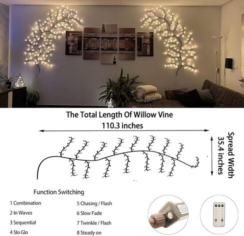 PhantasyStar Lighted Willow Vine for Room Decor - 9.2 FT 160LED Decor Artificial Plants Flowers Tree Willow Vine for Walls Bedroom Living Room Décor in Saudi Arabia