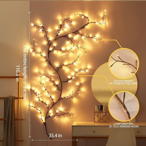 PhantasyStar Lighted Willow Vine for Room Decor - 9.2 FT 160LED Decor Artificial Plants Flowers Tree Willow Vine for Walls Bedroom Living Room Décor in Saudi Arabia