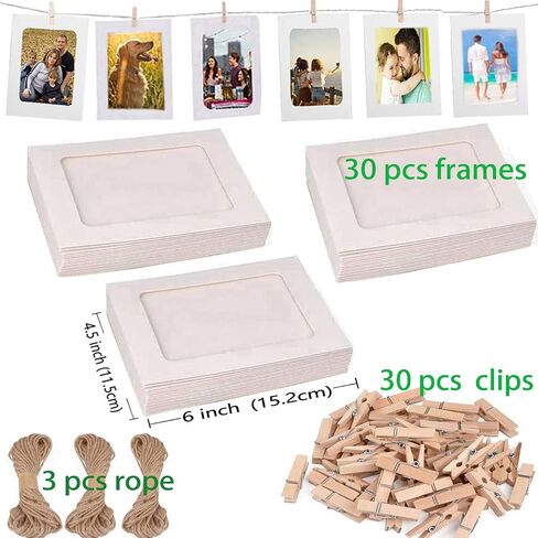 30 PCS DIY Paper Photo Frames 4x6 Picture Frame with Wooden Clips and String Hanging Cardboard Photo Frame 10x15 cm Set for Home Wall Décor in Kuwait