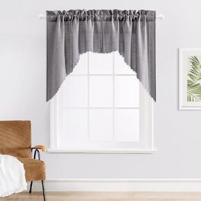 Valea Home فو الكتان المطبخ غنيمة الستارة الستارة ريفي قضيب جيب الستارة الستارة لوحات التخليص لنافذة صغيرة 36 ​​× 36 بوصة، 2 لوحات، رمادي in Kuwait