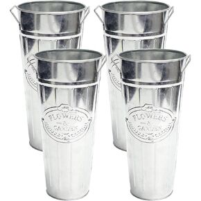 Galvanized Flower Vases 12", Waterproof Metal Flower Bucket Ideal for Home Decor,Farmhouse (4, Silver) in Saudi Arabia