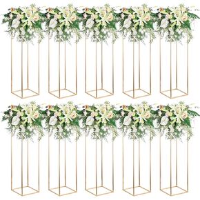 قطع مركزية لحفلات الزفاف من Varsoul لحامل مزهرية الطاولات - قطعتان من حامل الزهور بعمود ذهبي مقاس 31.5 بوصة مع لوحة أكريليك، رف مزهرية هندسية لتزيين الزفاف، وأعياد الميلاد، والقطع المركزية لديكو المنزل in Kuwait