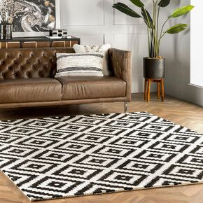 nuLOOM Kellee Hand Tufted Geometric Wool Area Rug, 5x8, Black in Saudi Arabia