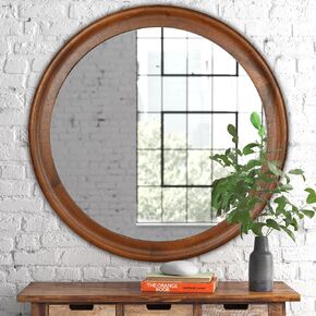Round Wood Mirror for Wall,36 Inch Circle Decorative Mirror with Walnut Frame,Rustic Bathroom Hanging Vanity Mirror for Entryway,Bedroom or Living Room in Saudi Arabia
