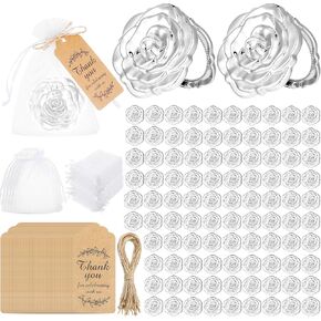 Panelee 96 Set Rose Compact Mirrors Bulk Wedding Party Favors Including Rose Shape Mirrors and Thank You Tags and Jute Twine with White Organza Bags for Wedding Party Guests Souvenir(Gold)