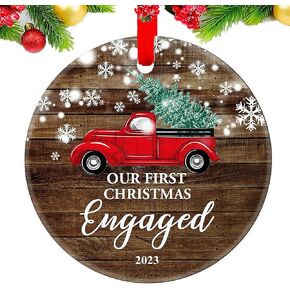JUPPE Our First Christmas Engaged 2023 Ornament Decoration Mr & Mrs Newly Engaged Ornaments Decoration Romantic Couples Engagement Gift Ideas (Red Car-2)