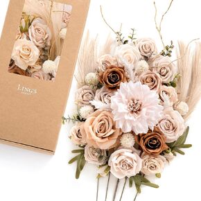 Ling's Moment White Flowers Artificial, Ivory Fake Flowers and Greenery Combo for DIY Wedding Bridal Bouquet, Corsage, Boutonniere, Centerpieces, Floral Arrangement Decor, etc. in Kuwait